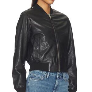 All Saints Jet Black “Orten”Leather Bomber Jacket